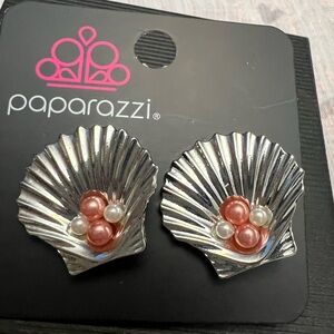 Paparazzi Silver Earrings with Orange and White Pearls